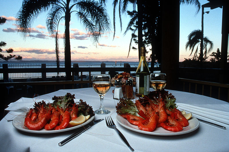 image of a seafood dinner with a ocean view