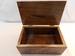 Walnut hardwood box with lid open